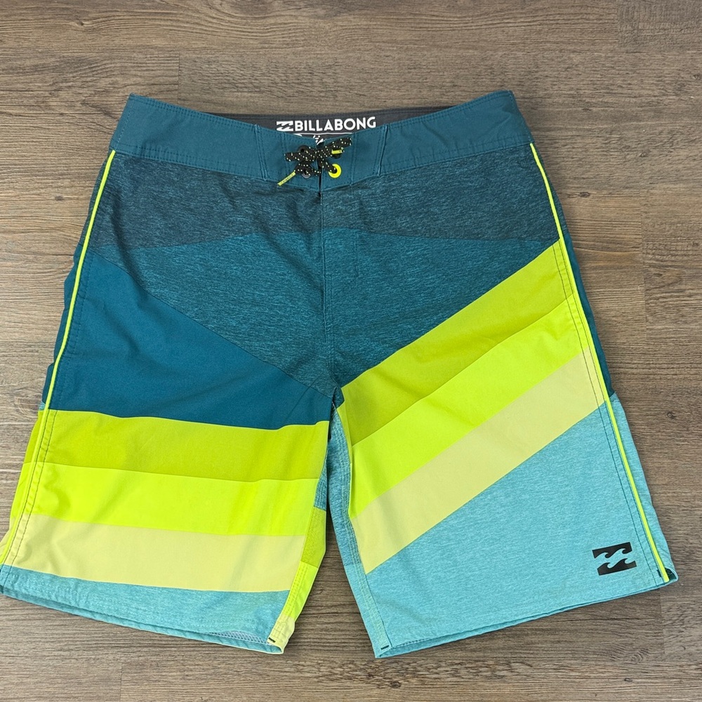 Billabong Men’s Slice X Stretch Board Shorts, Turquoise Yellow, Recycled size 30